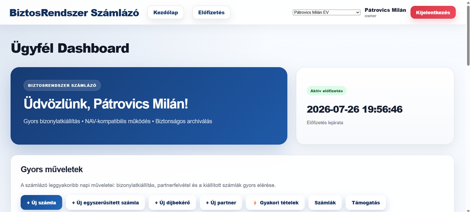 BiztosRendszer online számlázó és elektronikus nyugta felület